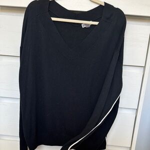 Black V-Neck Sweater with White Stripe